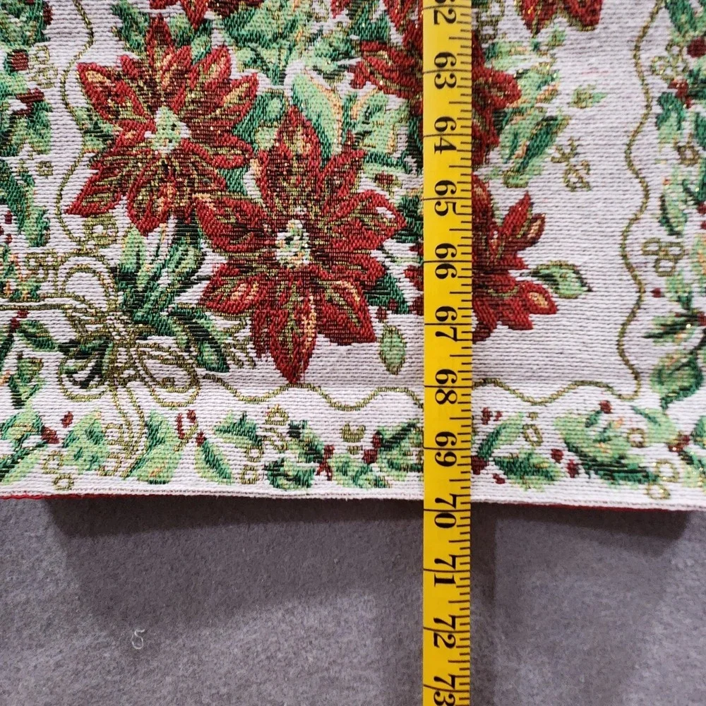 Christmas Tapestry Table Runner Poinsettia Holly Berries 70